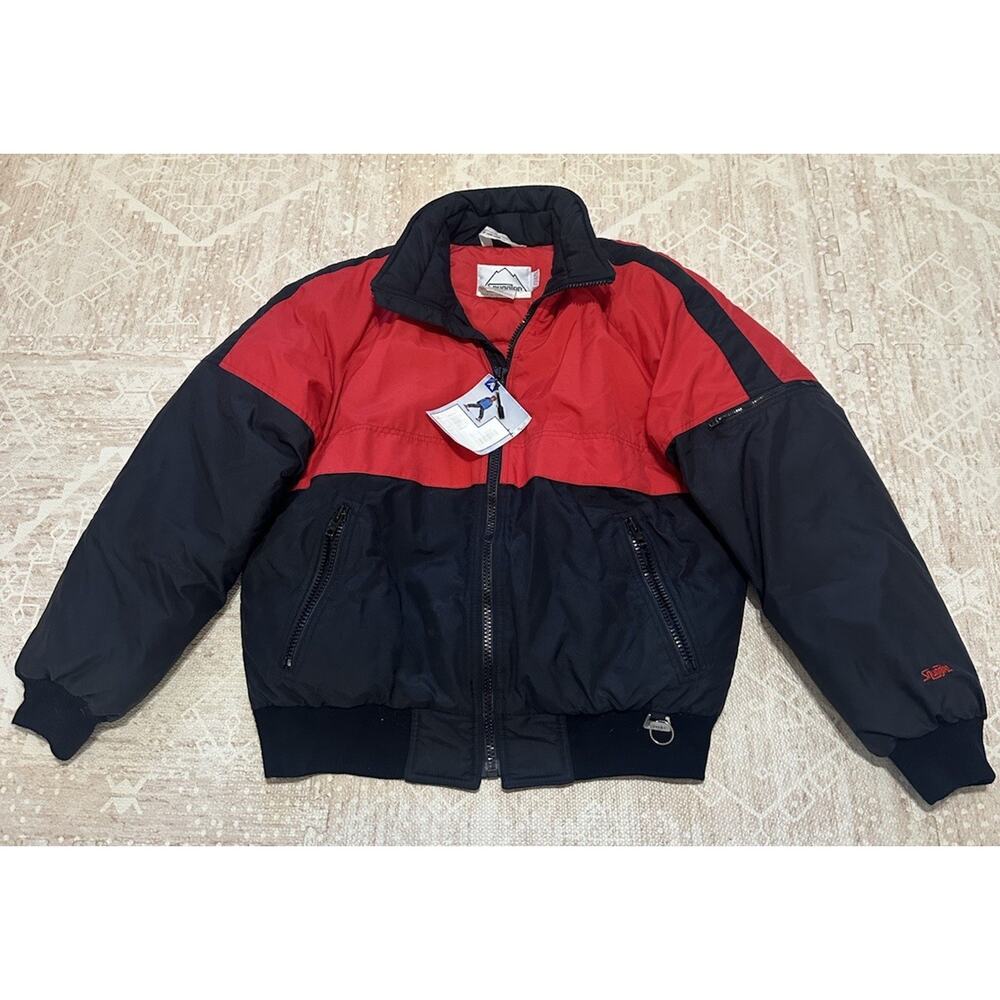 Vintage Snuggler Down Ski Jacket Men’s L Retro 80s Red Black Puffer w/ Lift Pass
